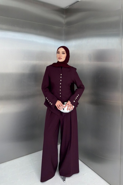 Nesrin Pantolon Takım Bordo 