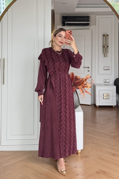 Boncuk Elbise Bordo 