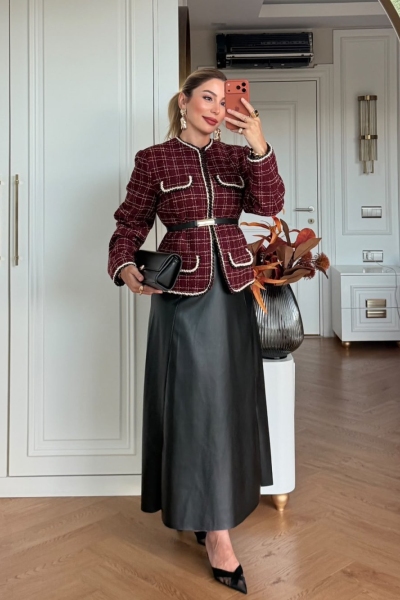 Safir Etek Takım Bordo