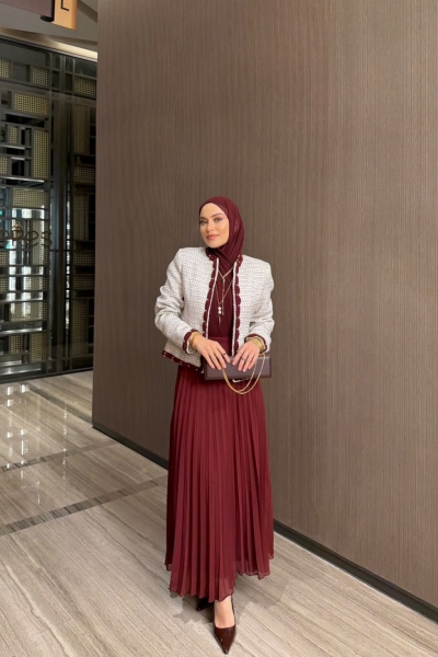 Yakamoz Etekli Takım Bordo