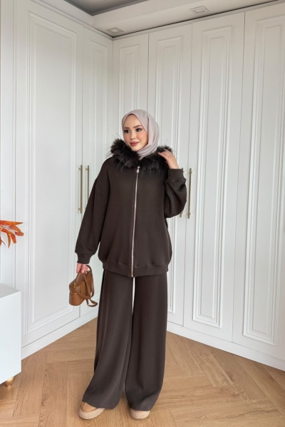 Hüda Pantolon Takım Kahve 