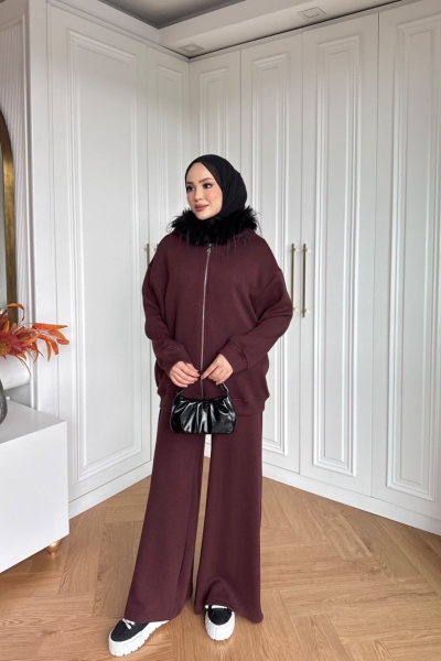 Hüda Pantolon Takım Bordo 
