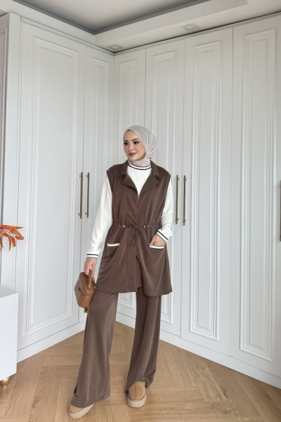 Nilay Pantolon Takım Kahve 