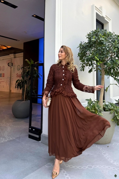 Halime Etekli Takım Kahverengi