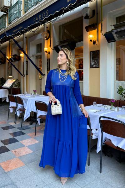 Kübra Elbise Takım Saks Mavisi