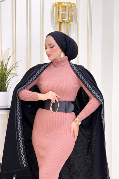 Fidan Triko Elbise Kemik Pudra