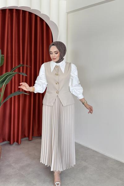 Sıla Etekli Takım Bej